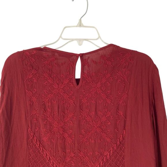 Massimo Dutti Embroidered Maroon Drop Waist Boho Mini Dress size 8 - Picture 7 of 8